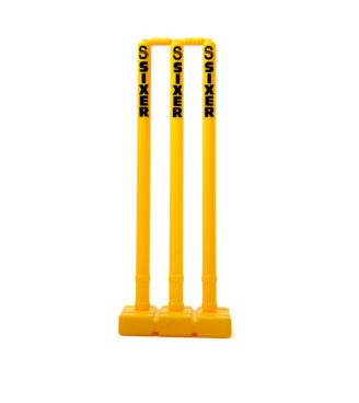 Lightweight PVC Cricket Wicket Set – 3 Stumps, 2 Bails & Base – Yellow, Durable for All Ages